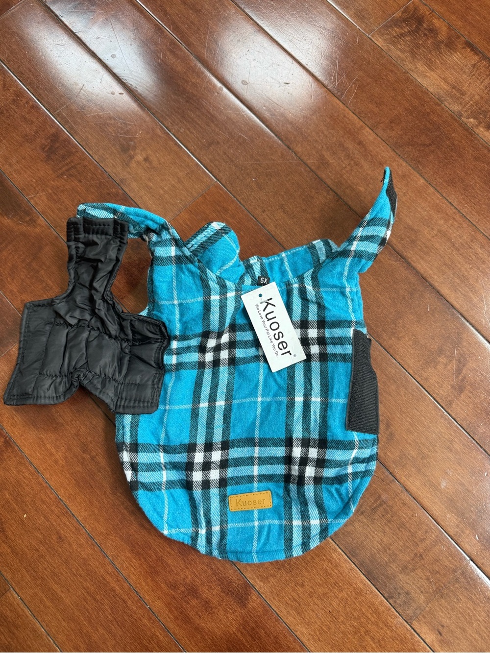 NWT Kuoser Blue Plaid Dog Jacket Coat, size XS